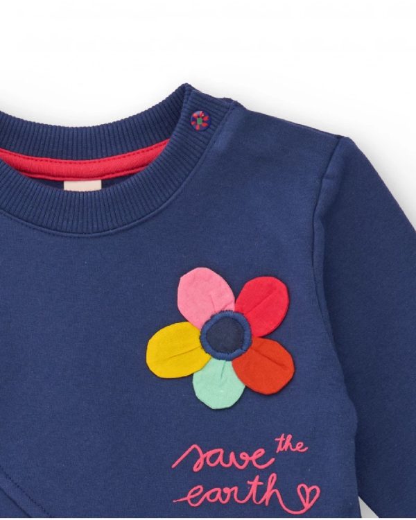 Tuc Tuc Vestito in maglia per bambina blu navy con applicazione floreale e gonna stampata dark blue - immagine 3