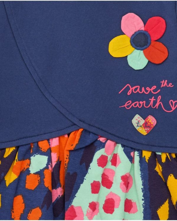Tuc Tuc Vestito in maglia per bambina blu navy con applicazione floreale e gonna stampata dark blue - immagine 4