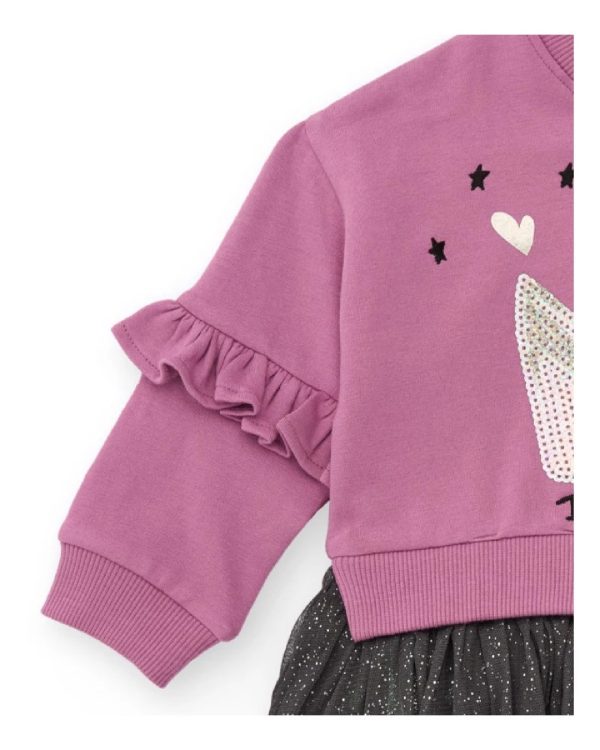 Tuc Tuc Vestito felpa per bambina rosa con volant e gonna in tulle glitterato MAUVE - immagine 2
