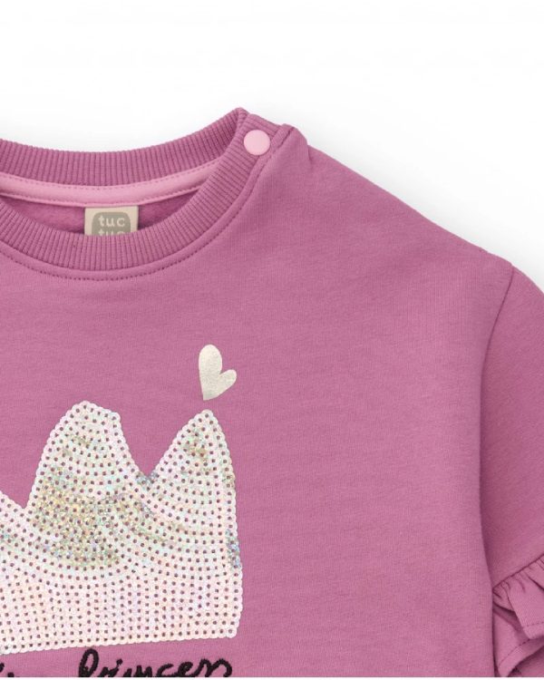 Tuc Tuc Vestito felpa per bambina rosa con volant e gonna in tulle glitterato MAUVE - immagine 3
