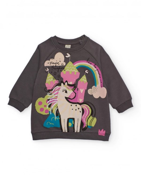 Tuc Tuc Vestito per bambina in grigio con stampa di unicorno e castello 11399397 DARK GREY