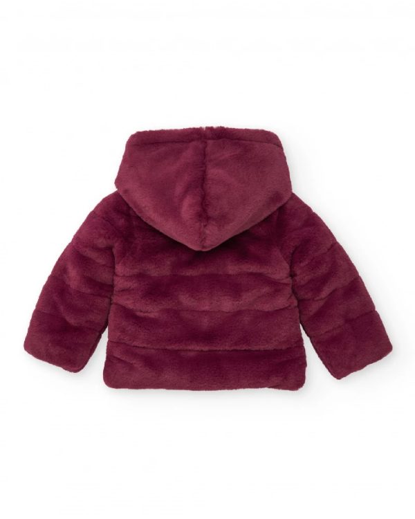 Tuc Tuc Giacca in pelliccia per bambina color bordeaux con cappuccio e fodera floreale MAGENTA - immagine 4