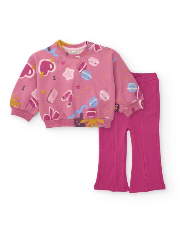 Tuc Tuc Completo per bambina con felpa rosa con stampa divertente e pantaloni a zampa LILAC