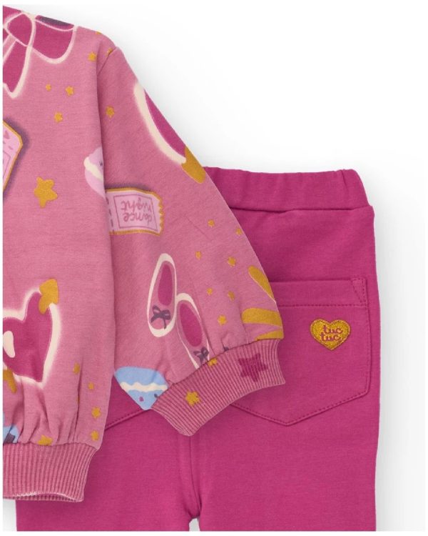 Tuc Tuc Completo per bambina con felpa rosa con stampa divertente e pantaloni a zampa LILAC - immagine 2