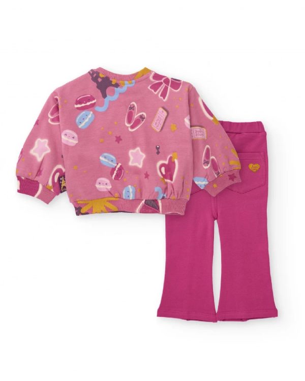 Tuc Tuc Completo per bambina con felpa rosa con stampa divertente e pantaloni a zampa LILAC - immagine 4
