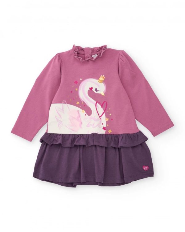 Tuc Tuc Vestito in maglia per bambina colore rosa con gonna viola e stampa di cigno 11399498 LILAC
