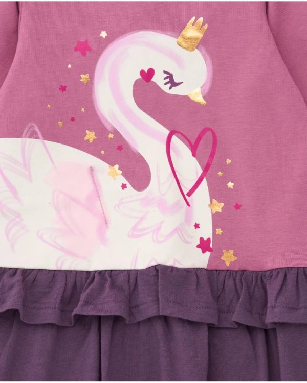 Tuc Tuc Vestito in maglia per bambina colore rosa con gonna viola e stampa di cigno 11399498 LILAC - immagine 2