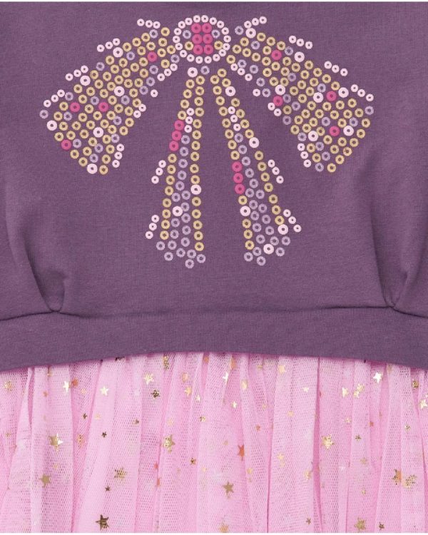 Tuc Tuc Vestito viola per bambina con gonna in tulle rosa e dettagli di stelle dorate 11399499 DARK PURPLE - immagine 2