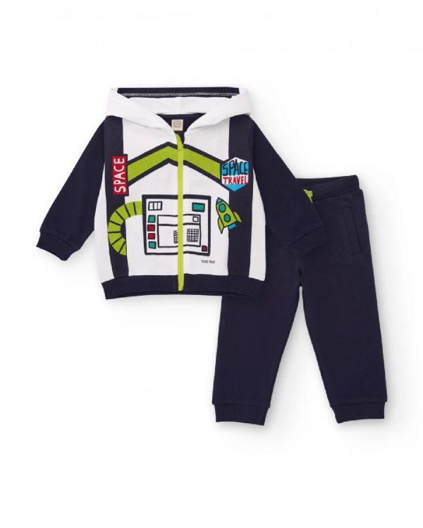 Tuc Tuc Completo felpa e pantaloni per bambino blu navy con stampa spaziale Green