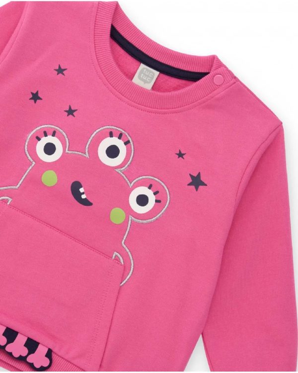 Tuc Tuc Completo per bambina con felpa rosa con design di mostro e pantaloni blu navy MAGENTA - immagine 3