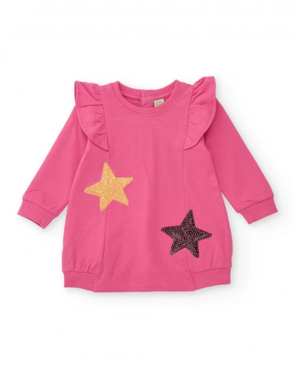 Tuc Tuc Vestito in maglia per bambina rosa con applicazioni di stelle e volant sulle spalle MAGENTA