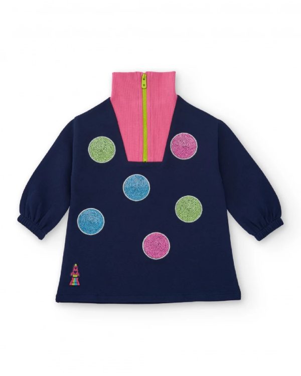 Tuc Tuc Vestito per bambina in blu navy con collo alto rosa e cerchi colorati dark blue