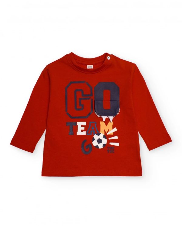 Tuc Tuc Maglietta rossa a maniche lunghe per bambino con stampa “GO TEAM” e dettagli sportivi RED