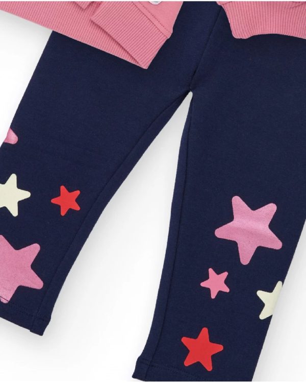 Tuc Tuc Completo per bambina con felpa rosa con stella ricamata e leggings blu navy con stampa di stelle PINK - immagine 4