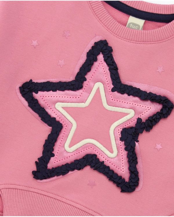 Tuc Tuc Completo per bambina con felpa rosa con stella ricamata e leggings blu navy con stampa di stelle PINK - immagine 5