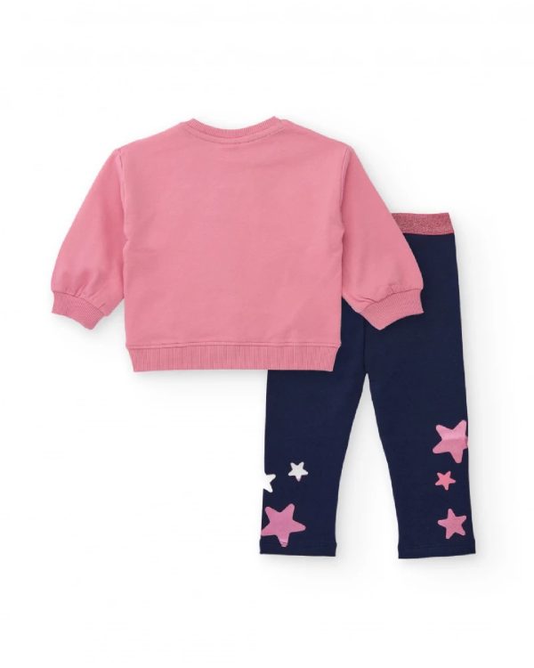 Tuc Tuc Completo per bambina con felpa rosa con stella ricamata e leggings blu navy con stampa di stelle PINK - immagine 6