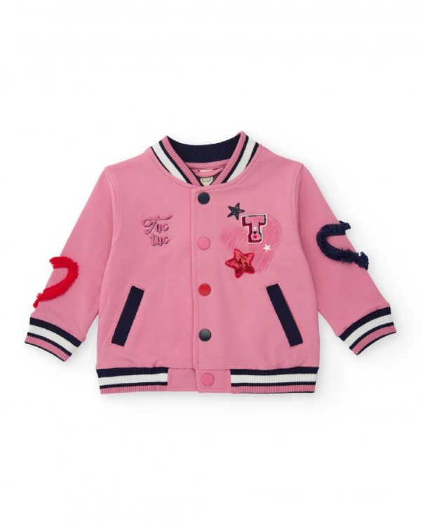 Tuc Tuc Giacca tipo varsity rosa per bambina con ricami e applicazioni 3D PINK