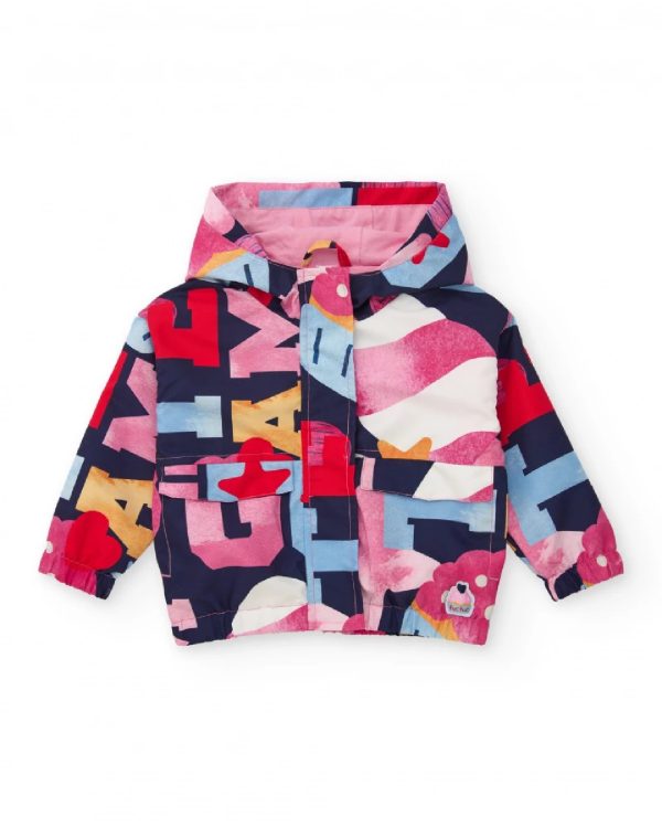 Tuc Tuc Giacca imbottita per bambina con stampa colorata di lettere e figure PINK