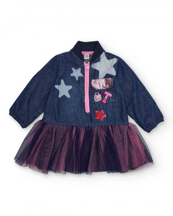 Tuc Tuc Vestito in denim per bambina con gonna in tulle e applicazioni di stelle DENIM BLUE