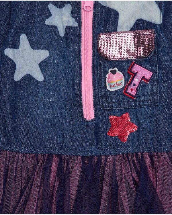 Tuc Tuc Vestito in denim per bambina con gonna in tulle e applicazioni di stelle DENIM BLUE - immagine 2