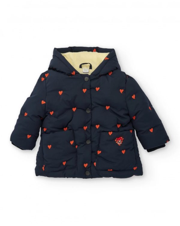 Tuc Tuc Cappotto per bambina blu navy con cuori ricamati BLUE