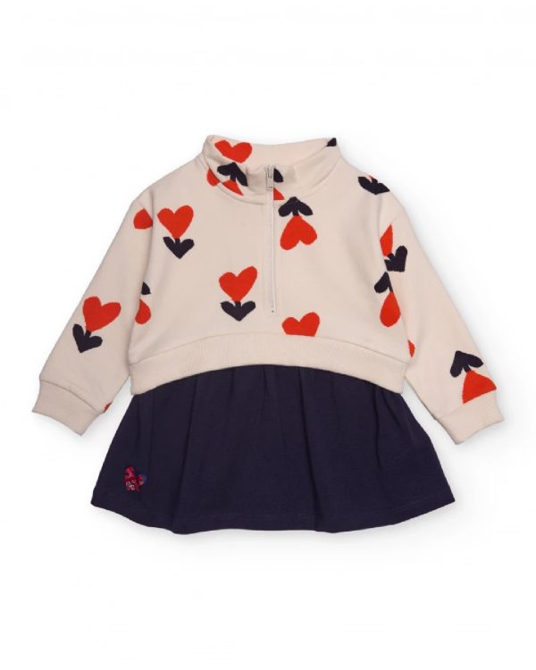 Tuc Tuc Abito per bambina in panna e blu navy con cuori e zip 11399797 BEIGE