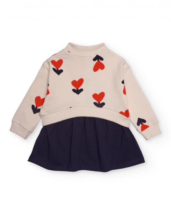 Tuc Tuc Abito per bambina in panna e blu navy con cuori e zip 11399797 BEIGE - immagine 4