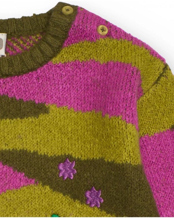 Tuc Tuc Maglione in maglia per bambina nei colori verde oliva e fucsia con dettagli floreali ricamati MAGENTA - immagine 3