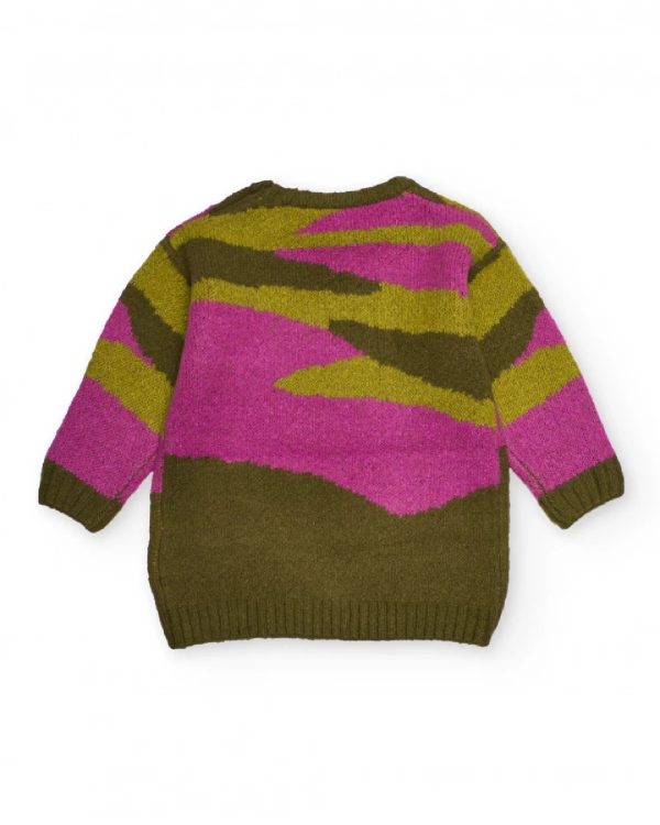 Tuc Tuc Maglione in maglia per bambina nei colori verde oliva e fucsia con dettagli floreali ricamati MAGENTA - immagine 4