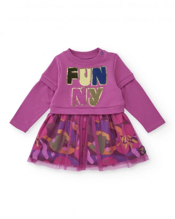 Tuc Tuc Vestito in maglia per bambina colore magenta con gonna in tulle stampato