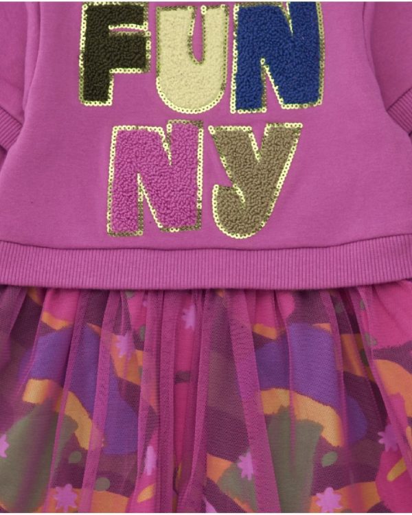 Tuc Tuc Vestito in maglia per bambina colore magenta con gonna in tulle stampato - immagine 2