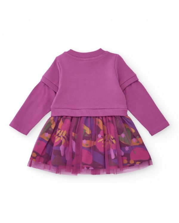 Tuc Tuc Vestito in maglia per bambina colore magenta con gonna in tulle stampato - immagine 4