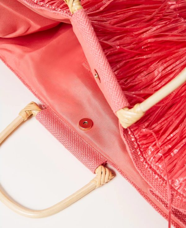 Twin Set Borsa shopper in juta con frange 251LM8ADD CORAL SUNSET - immagine 2