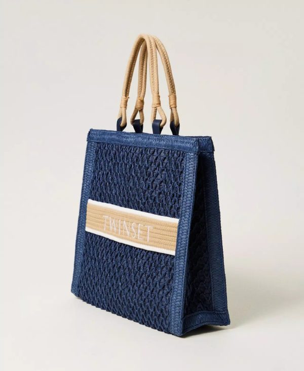 Twin Set Borsa shopper in paglia intrecciata blu CLASSIC BLUE - immagine 2