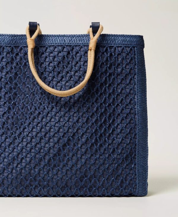Twin Set Borsa shopper in paglia intrecciata blu CLASSIC BLUE - immagine 3