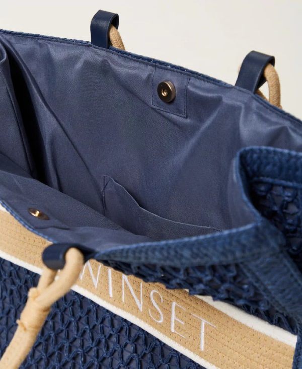 Twin Set Borsa shopper in paglia intrecciata blu CLASSIC BLUE - immagine 4