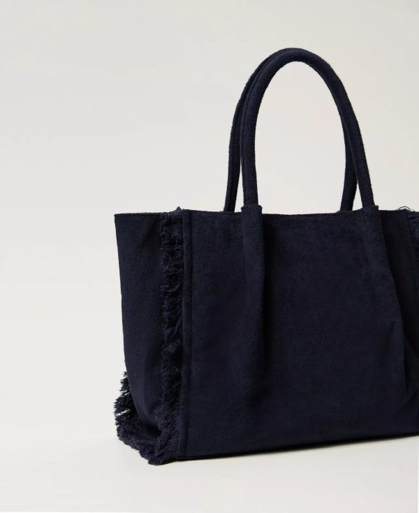 Twin Set Shopper in spugna con frange CLASSIC BLUE - immagine 2