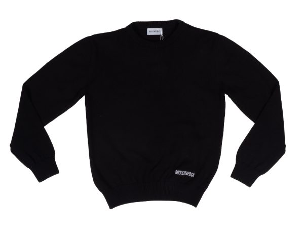 BIKKEMBERGS KIDS maglia pullover nera girocollo cotone caldo logo BK1327 NERO