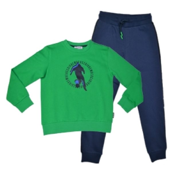 BIKKEMBERGS KIDS tuta felpata maglia verde con logo e pantalone blu logo laterale blu verde