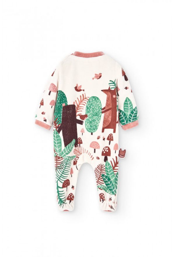 BOBOLI Tutina in ciniglia unisex stampata chiusura laterale  per neonati talco - immagine 2
