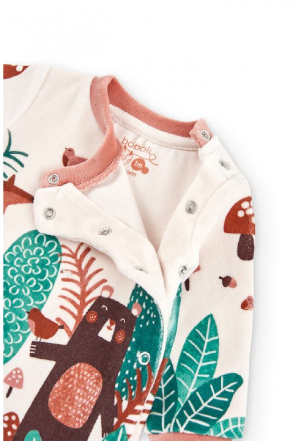 BOBOLI Tutina in ciniglia unisex stampata chiusura laterale  per neonati talco - immagine 3