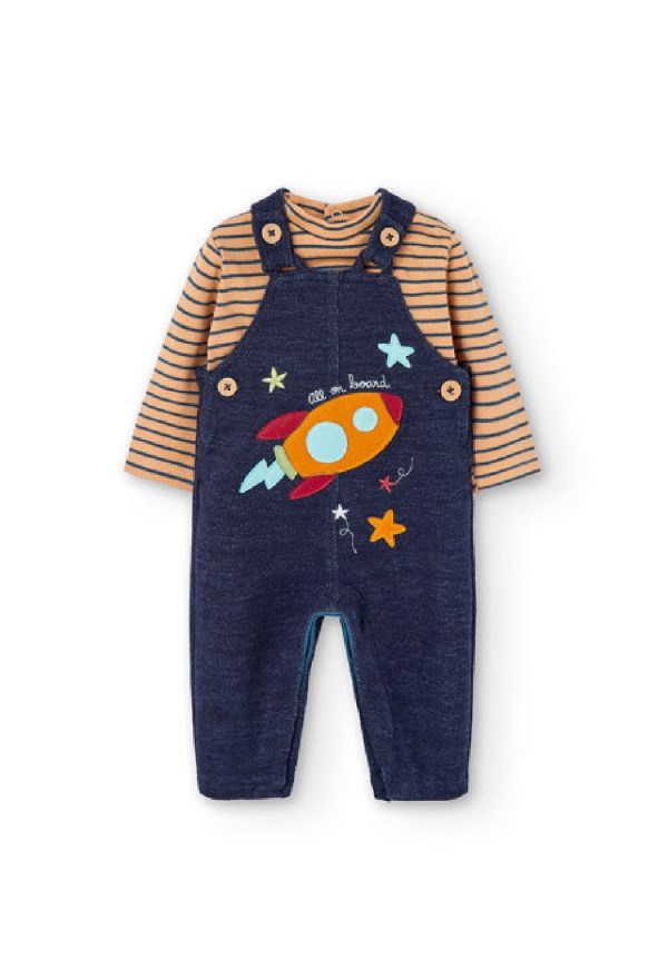 BOBOLI Set di maglietta e salopette jeans per neonato LISTATO