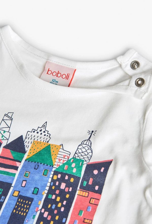 BOBOLI Maglietta bambina di cotone bianco edifici 202115 OFF WHITE - immagine 3