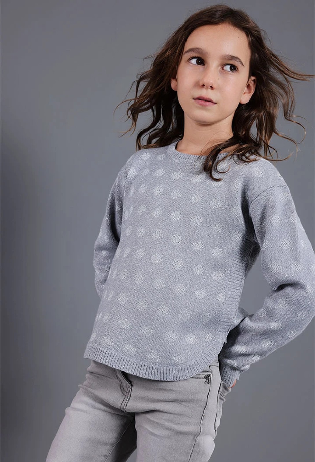 BOBOLI Maglia bambina grigia a pois NEBBIA - immagine 2