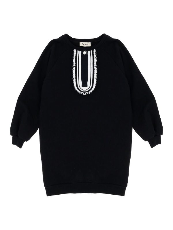DIXIE abito bambina mini con spilla e ruches, cotone caldo nero - immagine 3