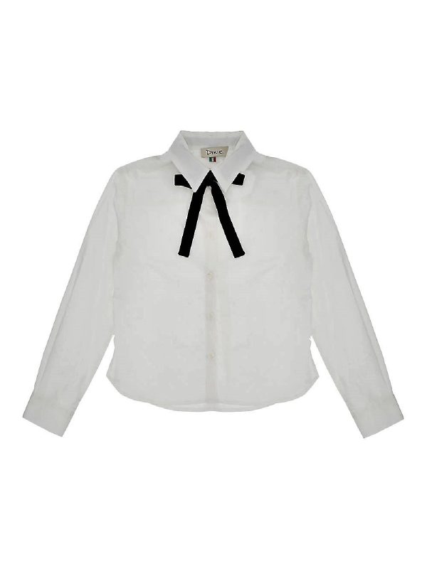 DIXIE camicia bambina cropped con fiocco Bianco lana