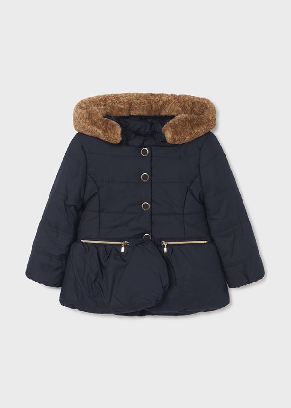 MAYORAL 4486 Giubbotto blu da bambina con cappuccio removibile, imbottito ECOFRIENDS MARINO