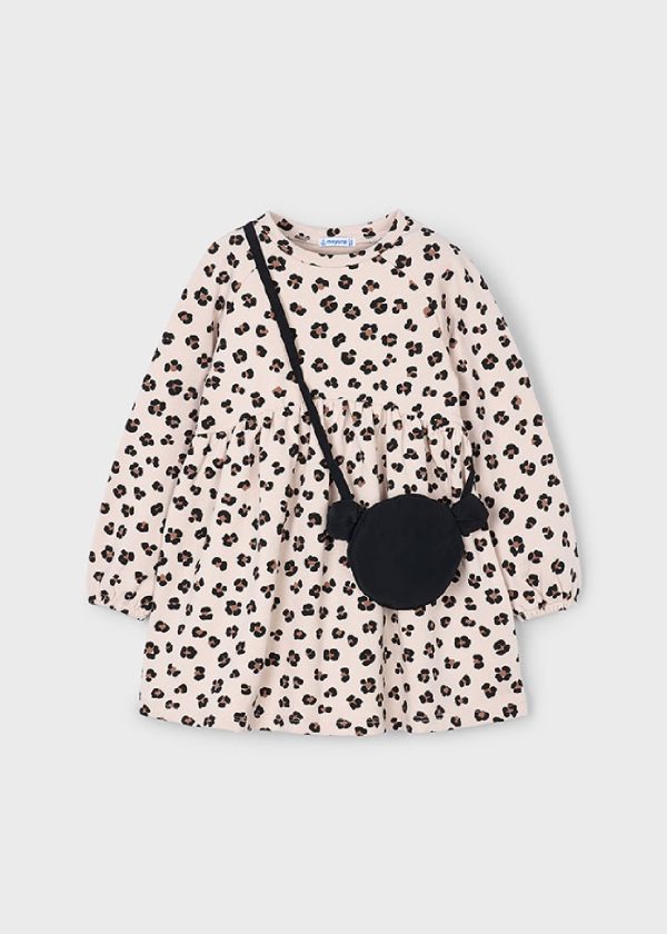 MAYORAL Vestito felpa maculato con borsa bambina SABBIA