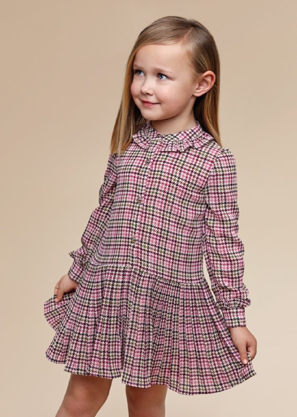 MAYORAL Vestito fantasia pied poule stampato chiffon bambina 4928 orchidea - immagine 3