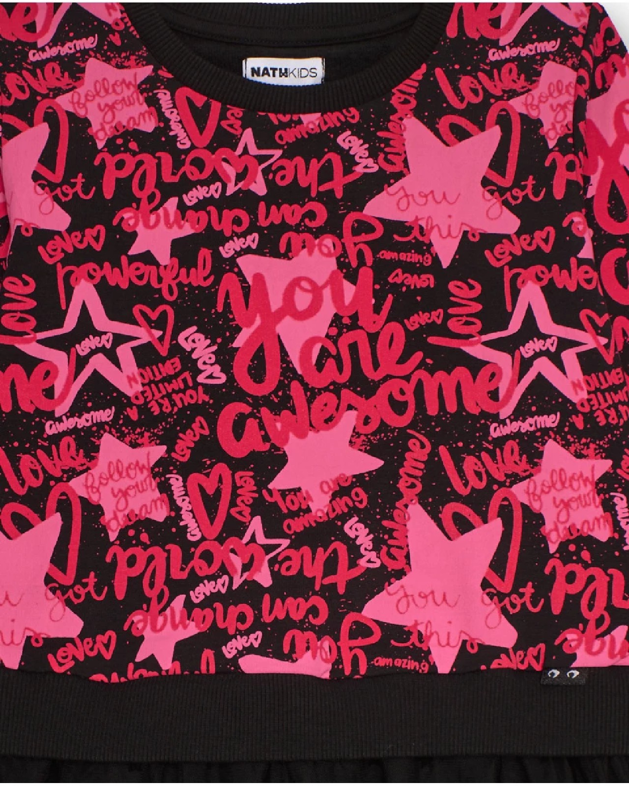 NATH KIDS Abito combinato per bambina con stampa fucsia e gonna in tulle nero RED - immagine 2